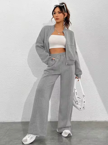 Damen-Bomberjacke und Hose, aus Baumwoll-Polyester, lässige Sportbekleidung, für Damen 2
