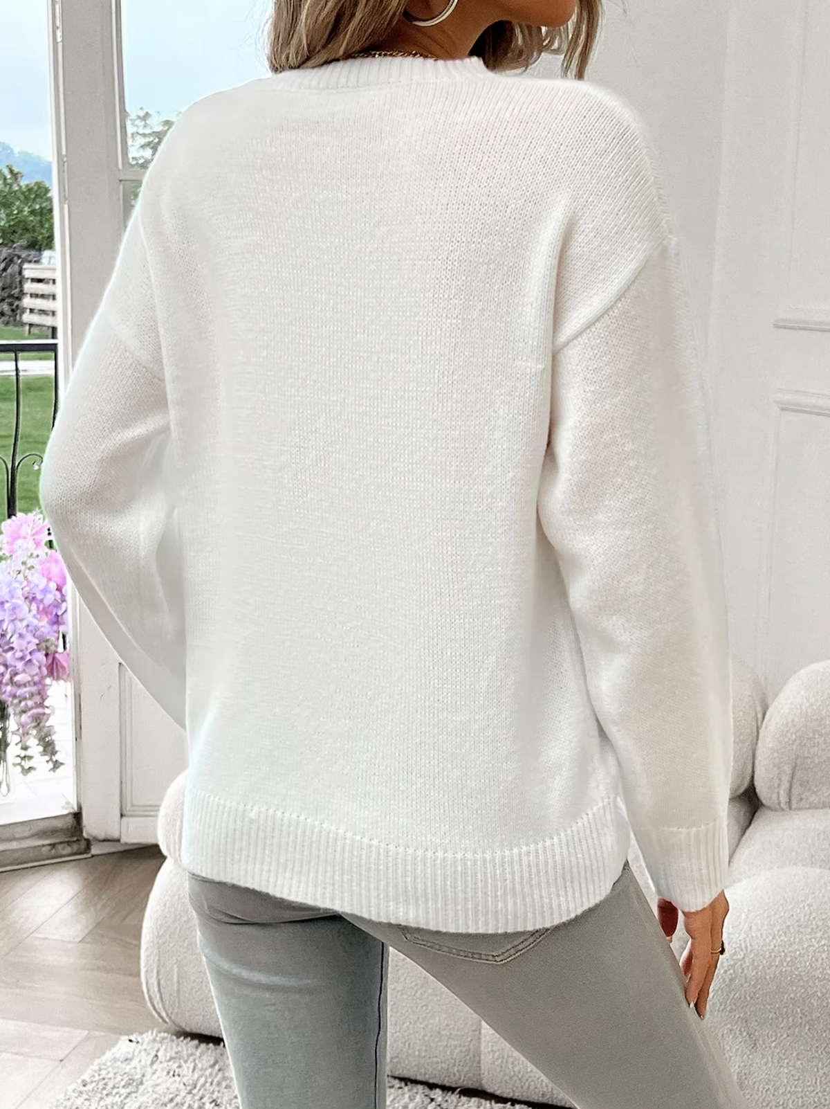 Damen-Pullover, breite Passform, Baumwolle, runder Ausschnitt-6