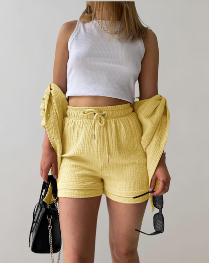 Variant image for Damen-Nachtwäsche-Set mit Kragen und Shorts aus Gaze-4