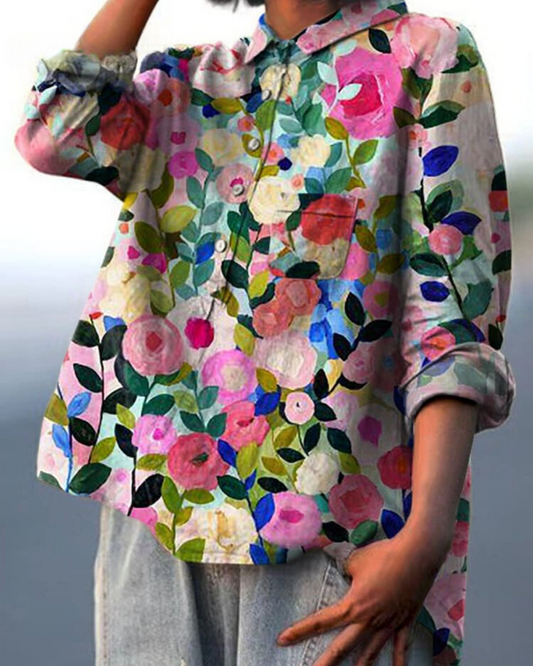 Damen Bluse Blumenmuster Figurbetont Hochwertiger Stoff-1