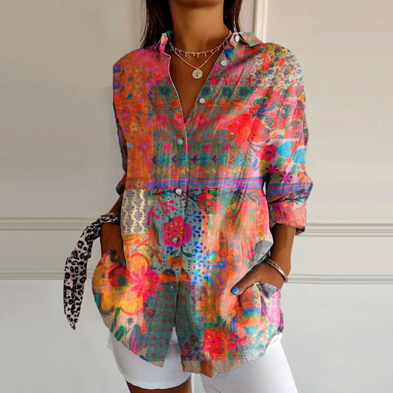 Damen Geblümte Bluse Vintage Leichtes Material-1