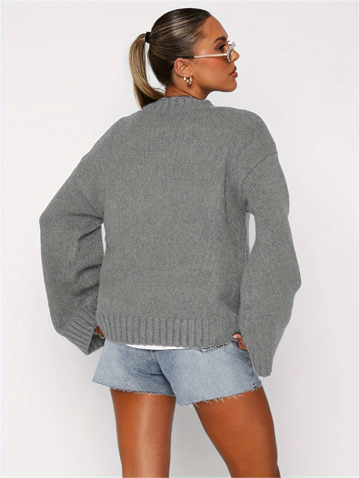 Damen-Strickpullover, langärmelig, weiche Baumwolle-4