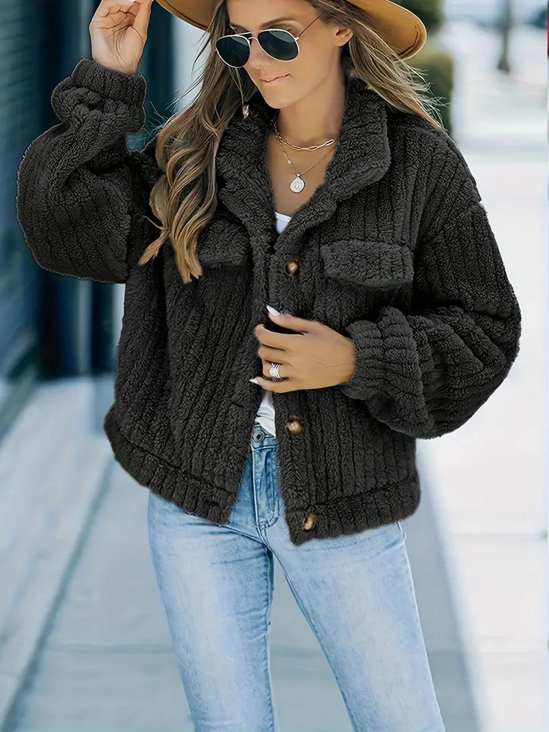 Variant image for Damenjacke Truckerjacke Monochrom Kunstfell Synthetisches Material-25