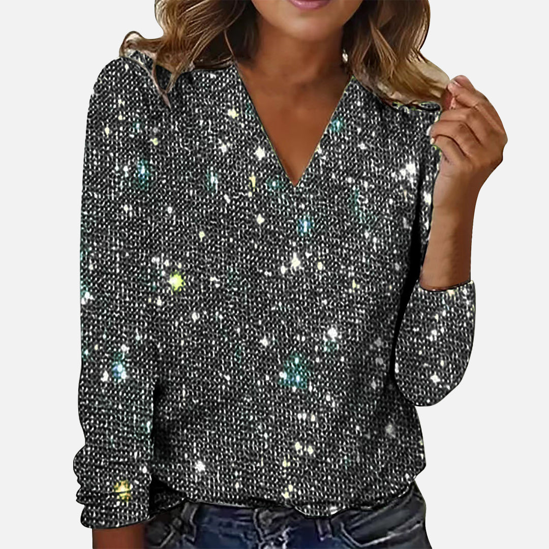 Damenbluse V-Ausschnitt mit Diamanten weiches Polyester-2