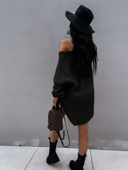 Damen-Midikleid, oversizedes Strickdesign, für lässiger Stil 3