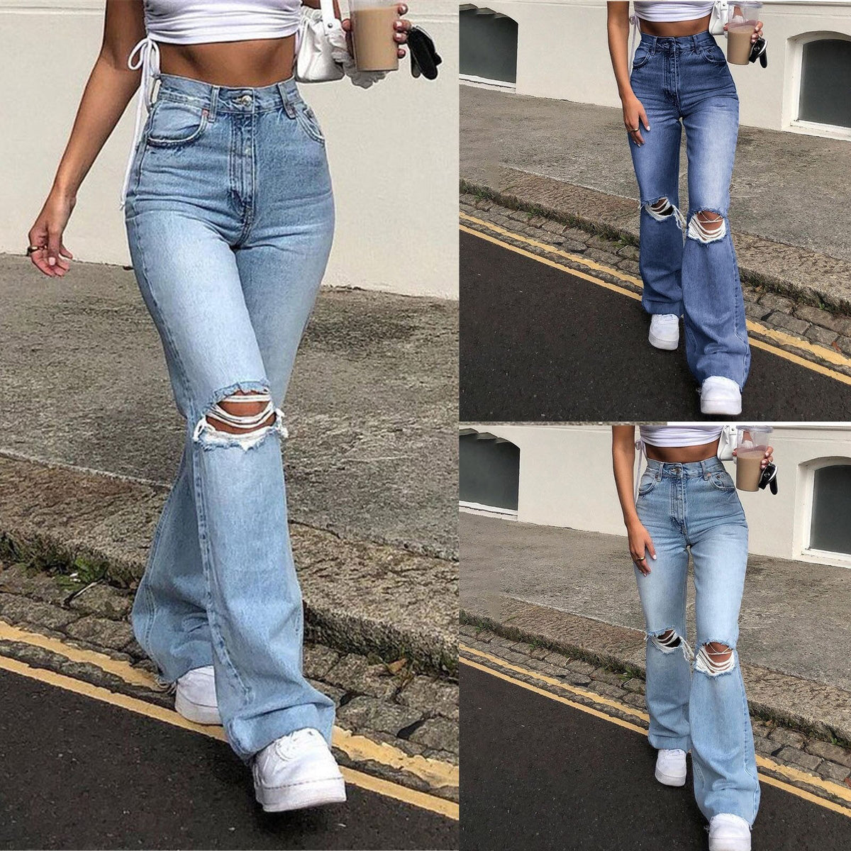 Damen-High-Waist-Microshorts aus hellem Denim, 100% Baumwolle-3