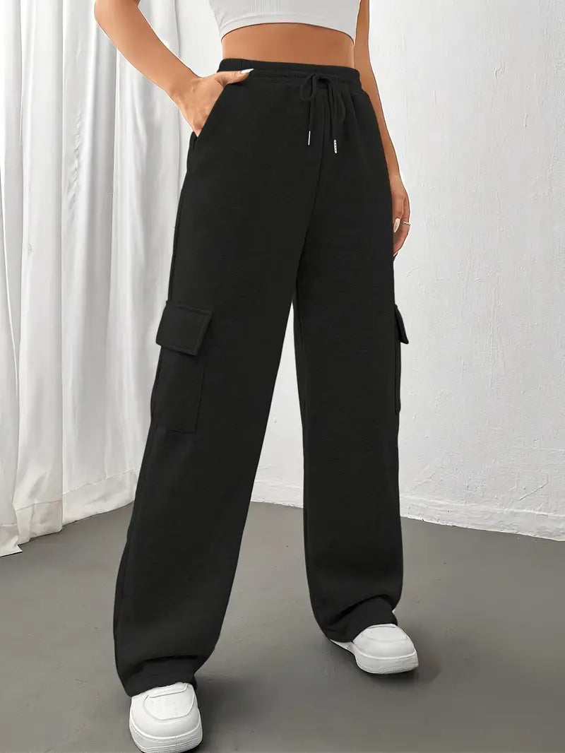 Damen-Jogginghose Gerades Bein mit Patentaschen Weicher Stoffmix-5