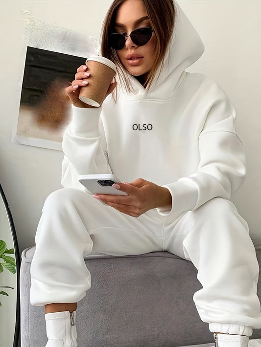 Damen-Set, zweiteilig, Hoodie und Jogginghose, weiches Material, trendiges Design-1