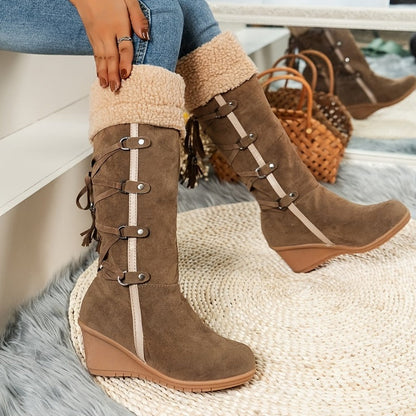 Damen-Winterstiefel Kniehoch Gefüttert Kunstleder mit Robuster Sohle-3