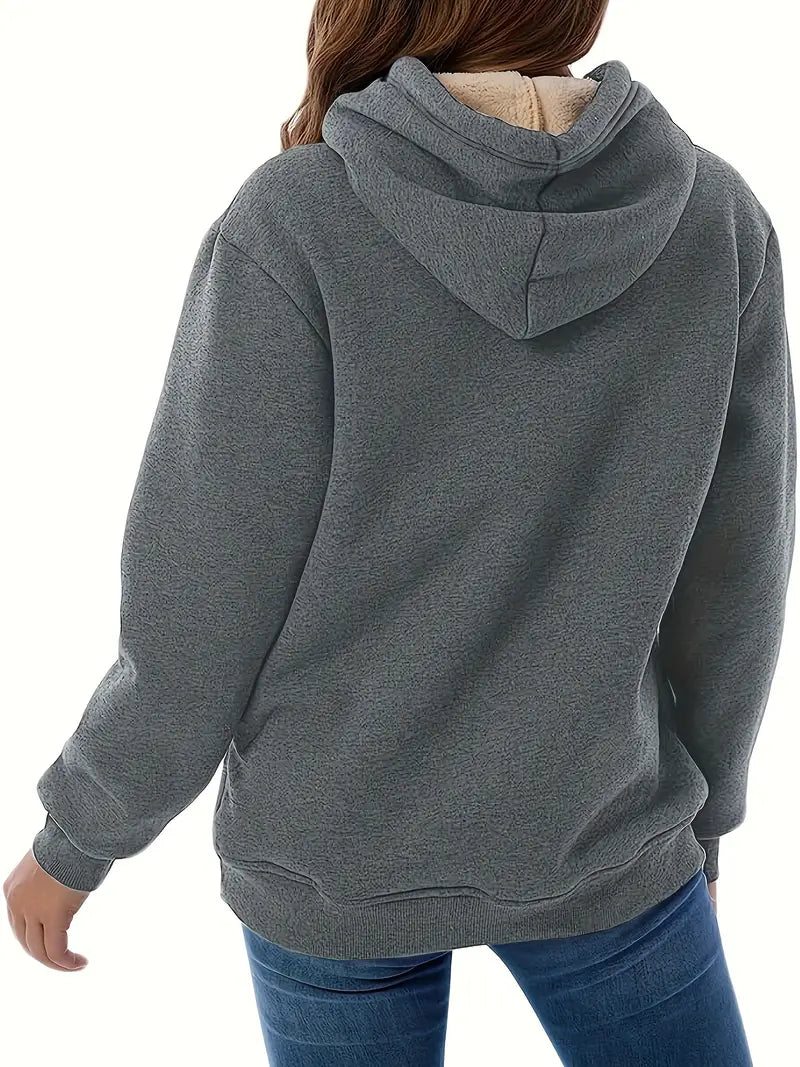 Langer Damen-Hoodie im monochromen Loose-Fit, 100% Baumwolle, mit Vordertasche-4