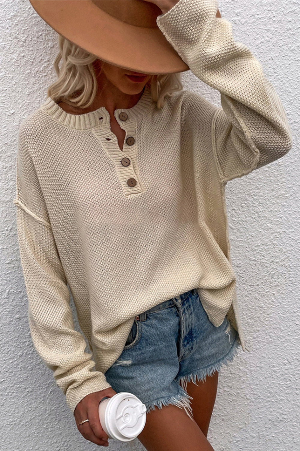 Variant image for Damen-Oversize-Pullover, V-Ausschnitt, Polyester, langärmelig-17
