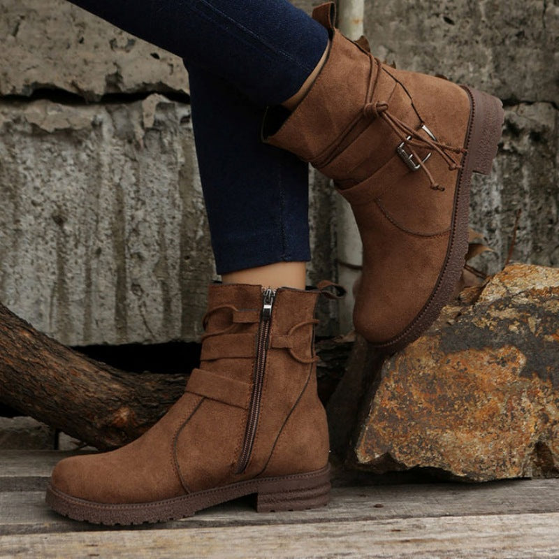 Damen-Lederstiefel mit Schnalle und Reißverschluss – Casual-Stiefel für Alltag und Wochenende, Schafthöhe 30 cm 3