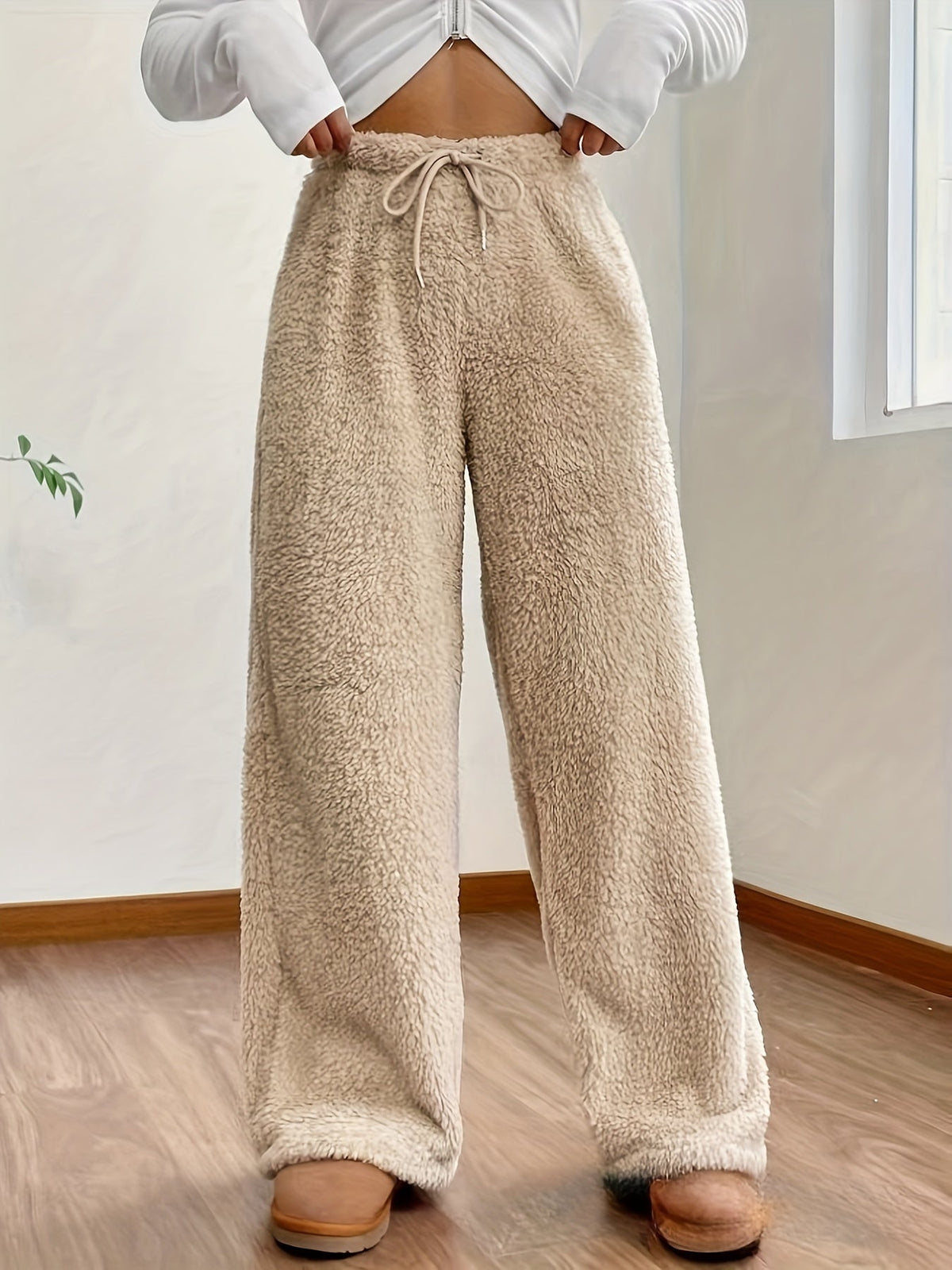 Damen-weite Hose, ultraflauschiger Teddy-Stoff-1