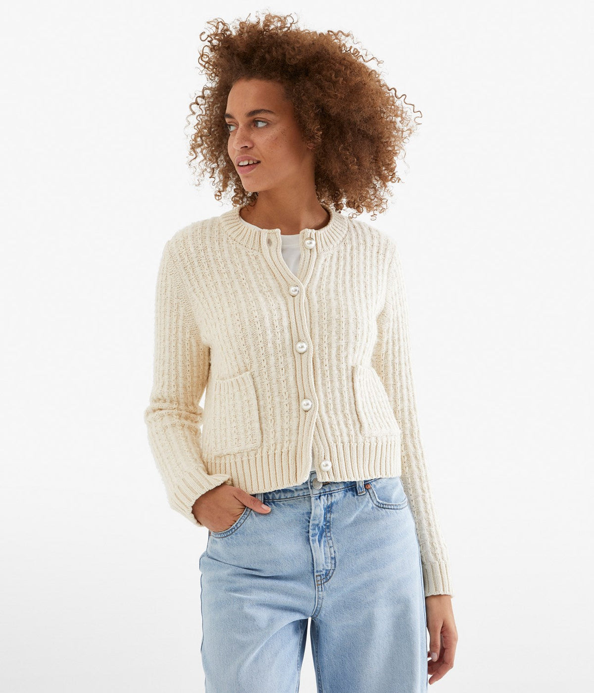 Variantbild für gestrickten Damen-Cardigan mit Knopfverschluss aus 100% Acryl-2