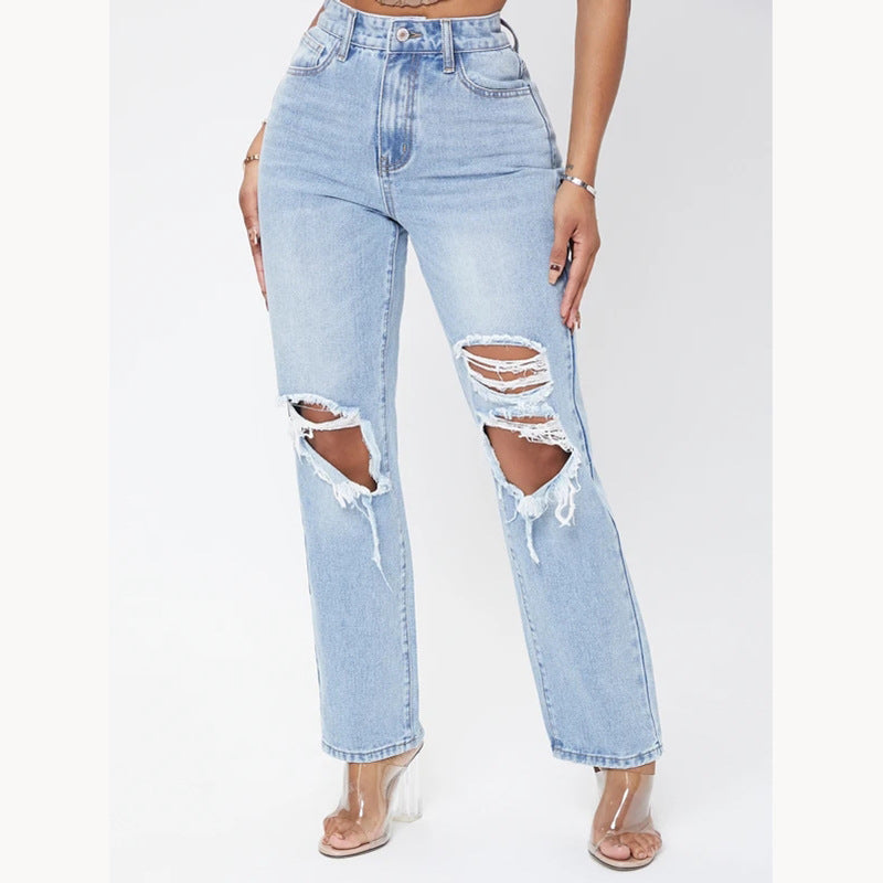 Damen-Jeans High Waist Gerader Schnitt Baumwolle-3