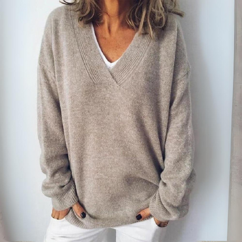Damen-V-Ausschnitt-Pullover, weiche Faser-1