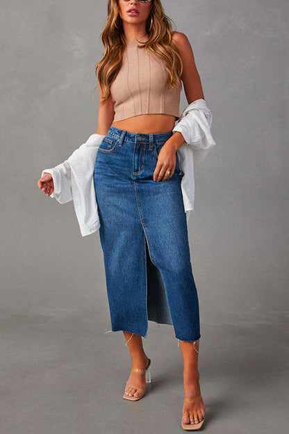 Variant image for Damen-Midi-Rock, hohe Taille, Denim-8