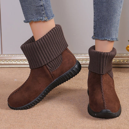 Damen Ankelstiefel Gestricktes Design Flacher Sohle-1