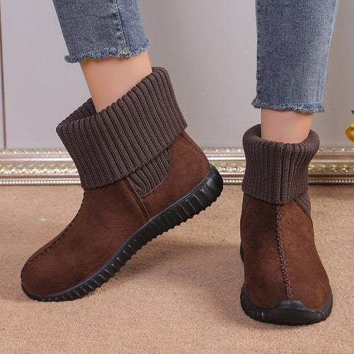 Damen Ankelstiefel Gestricktes Design Flacher Sohle-1