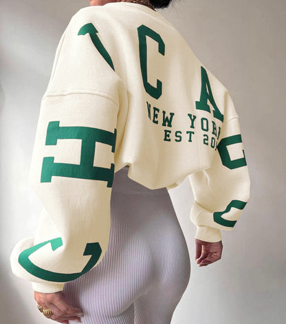 Variant image for Damen-Oversized-Crop-Pullover, lässig, Baumwolle-1