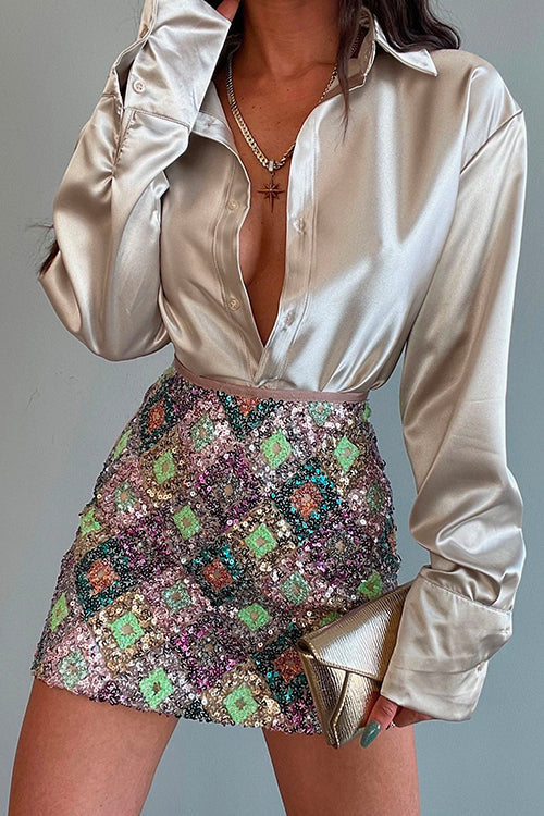 Damen Bluse Lange Ärmel Satin Elegant Klassischer Stil-4