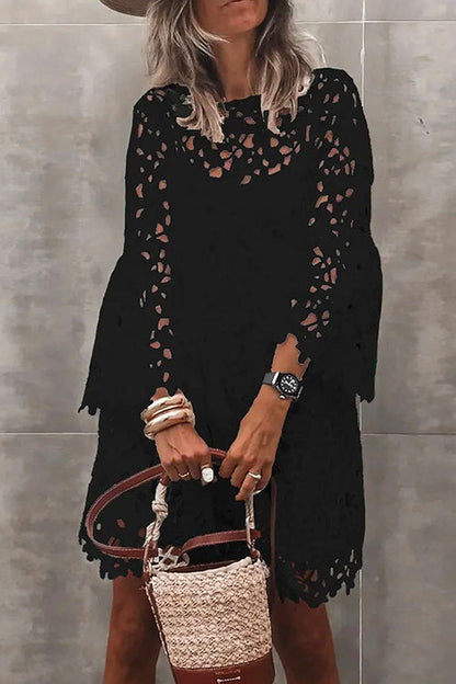 Variant image for Damen-Spitzenkleid, mit ausgeschnitten, Ärmel, aus Baumwolle, und Polyester-5