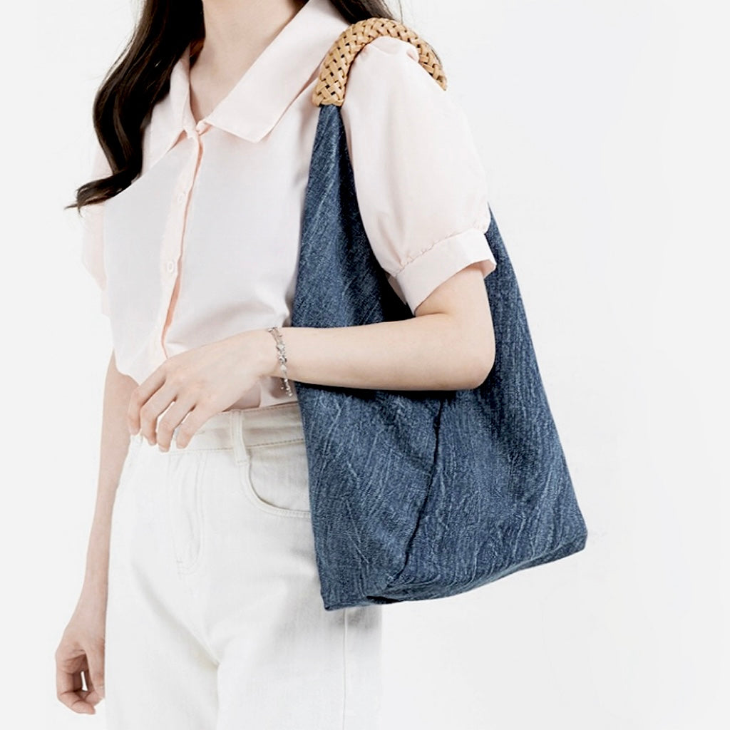 Damen Schultertasche Praktisches Design Jeans und Synthetikleder mit Innentasche 2