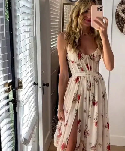 Damen-ärmellos-Kleid, geblümt, weich elastisch-2