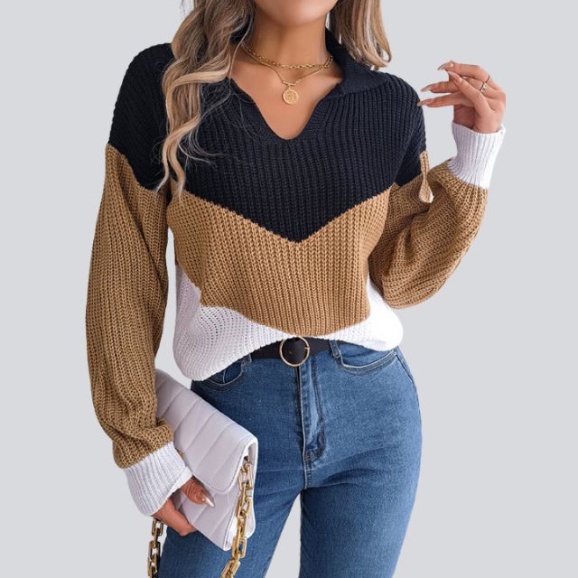 Damen-Strickpullover, Farbblock, weiches Acryl-1