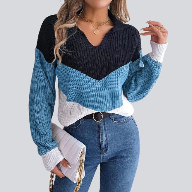 Damen-Strickpullover, Farbblock, weiches Acryl-5