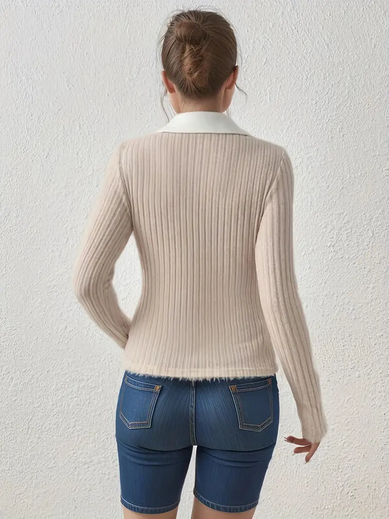 Damen-Pullover, V-Ausschnitt, lange Ärmel, weiches Material-5