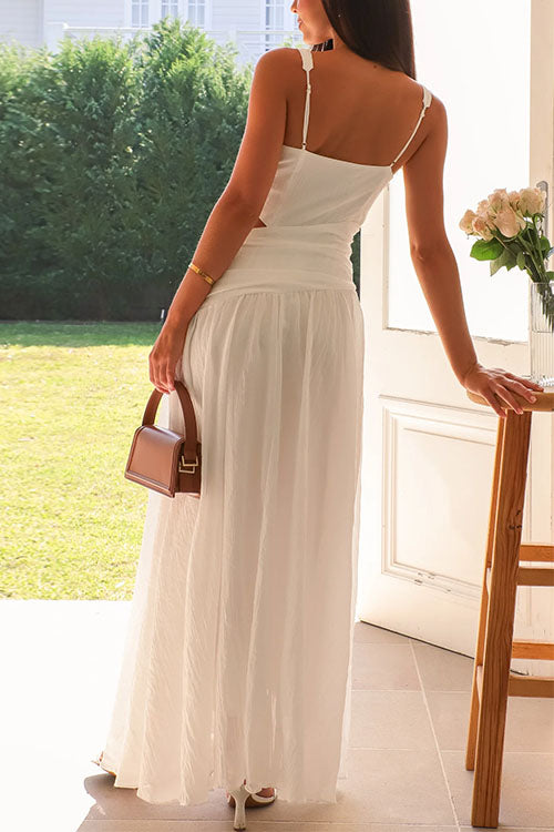 Damen-Maxikleid, ausgeschnittenes V-Ausschnitt, ärmellose Baumwolle, Polyester-5