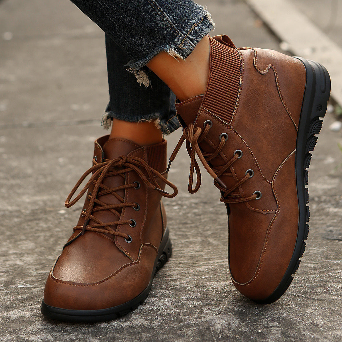 Damen-Stiefeletten mit elastischem Taillenband aus synthetischem Material-2