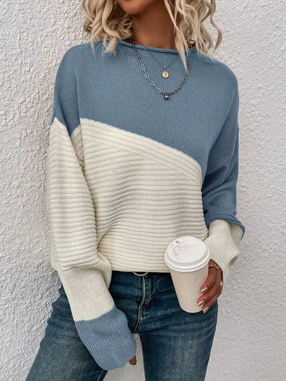 Variant image for Damen-Pullover, Farbblock, runder Ausschnitt, atmungsaktives Material-3