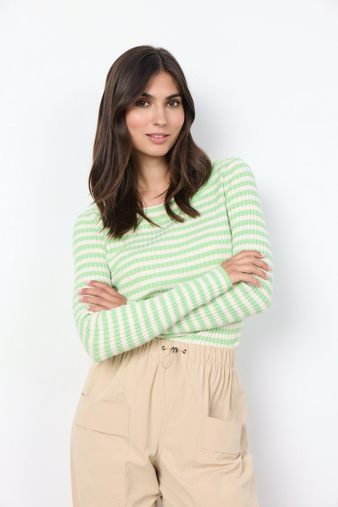 Damen-Pullover, runder Ausschnitt, lange Ärmel, Viskose, Nylon, Streifen-1