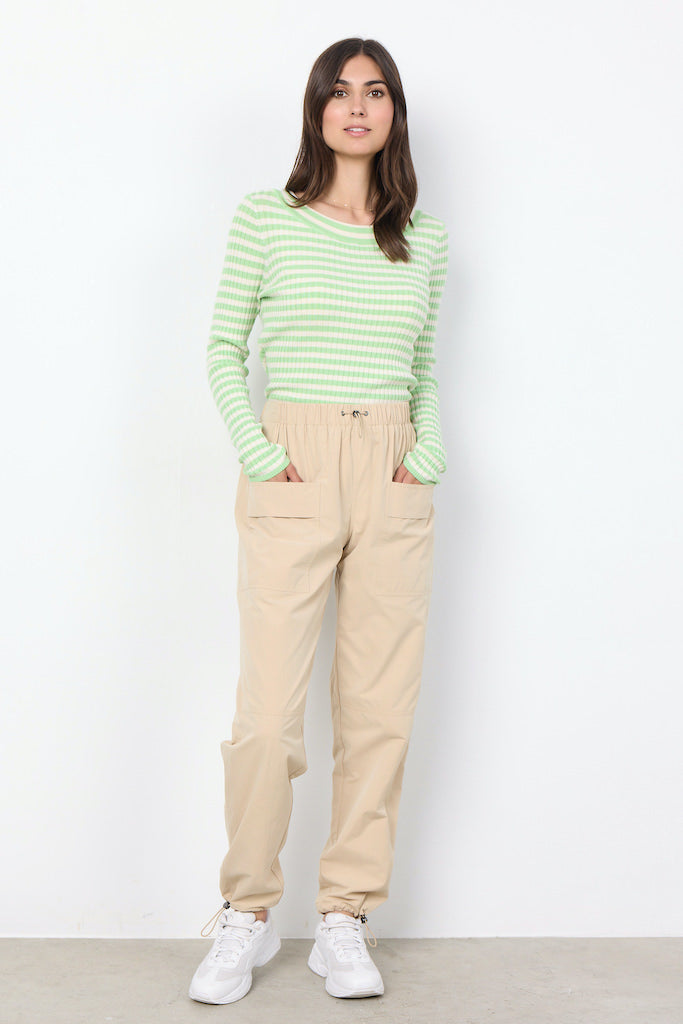 Damen-Pullover, runder Ausschnitt, lange Ärmel, Viskose, Nylon, Streifen-3