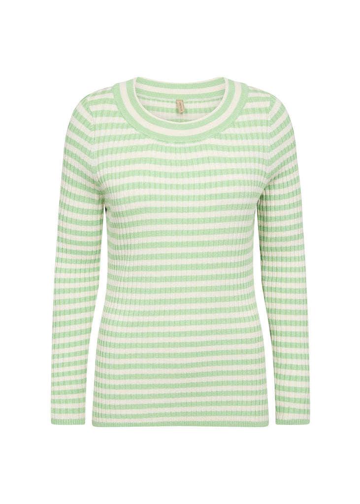 Damen-Pullover, runder Ausschnitt, lange Ärmel, Viskose, Nylon, Streifen-4