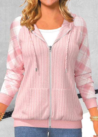 Damen-Hoodie Patchwork Karomuster Weicher Stoff 2