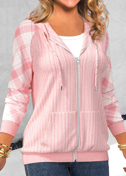 Damen-Hoodie Patchwork Karomuster Weicher Stoff 4