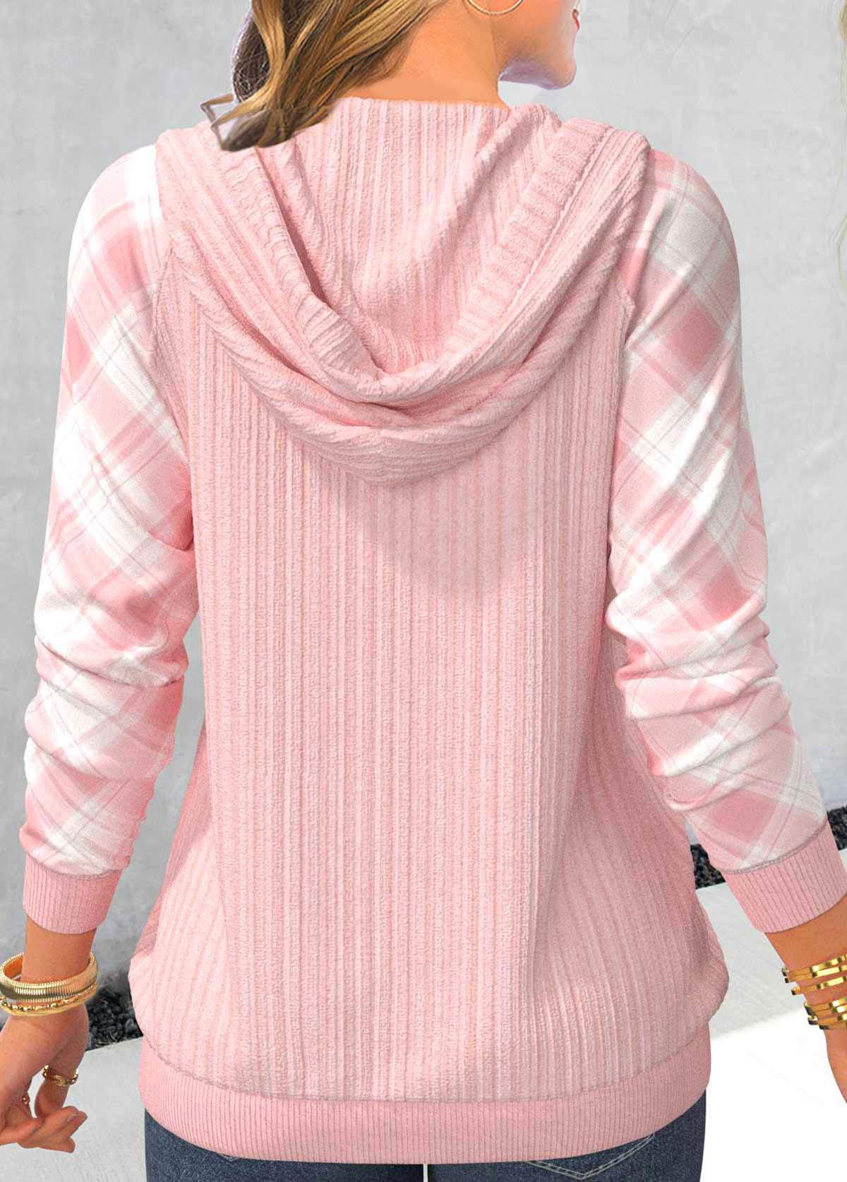 Damen-Hoodie Patchwork Karomuster Weicher Stoff 3