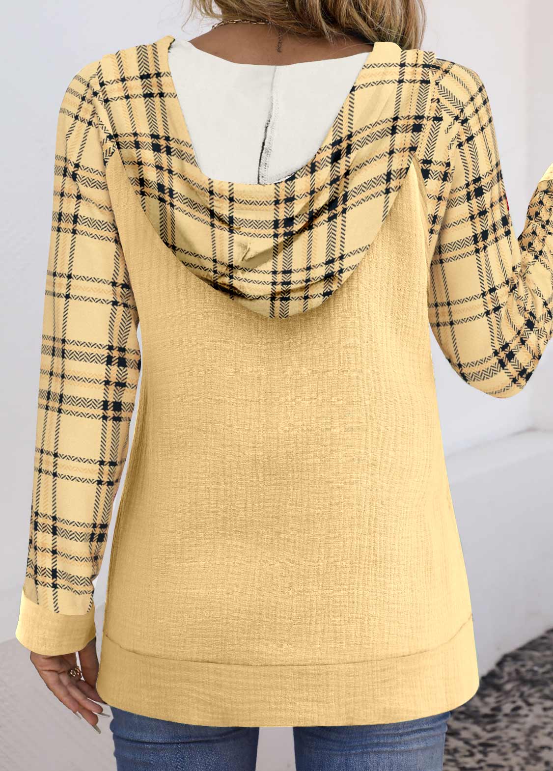 Damen-Kapuzenpullover, Karo, Patchwork, weiches Material-2