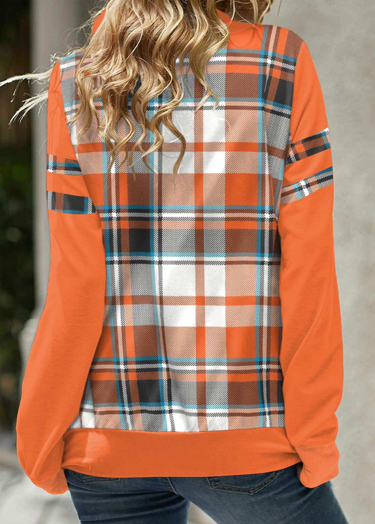 Damen-Pullover, Karo, Patchwork, weiches Material, hochgeschlagen, Kragen-3