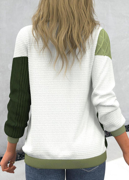 Damen-Pullover, hellgrün, runder Ausschnitt, mit Patchwork-Details-3
