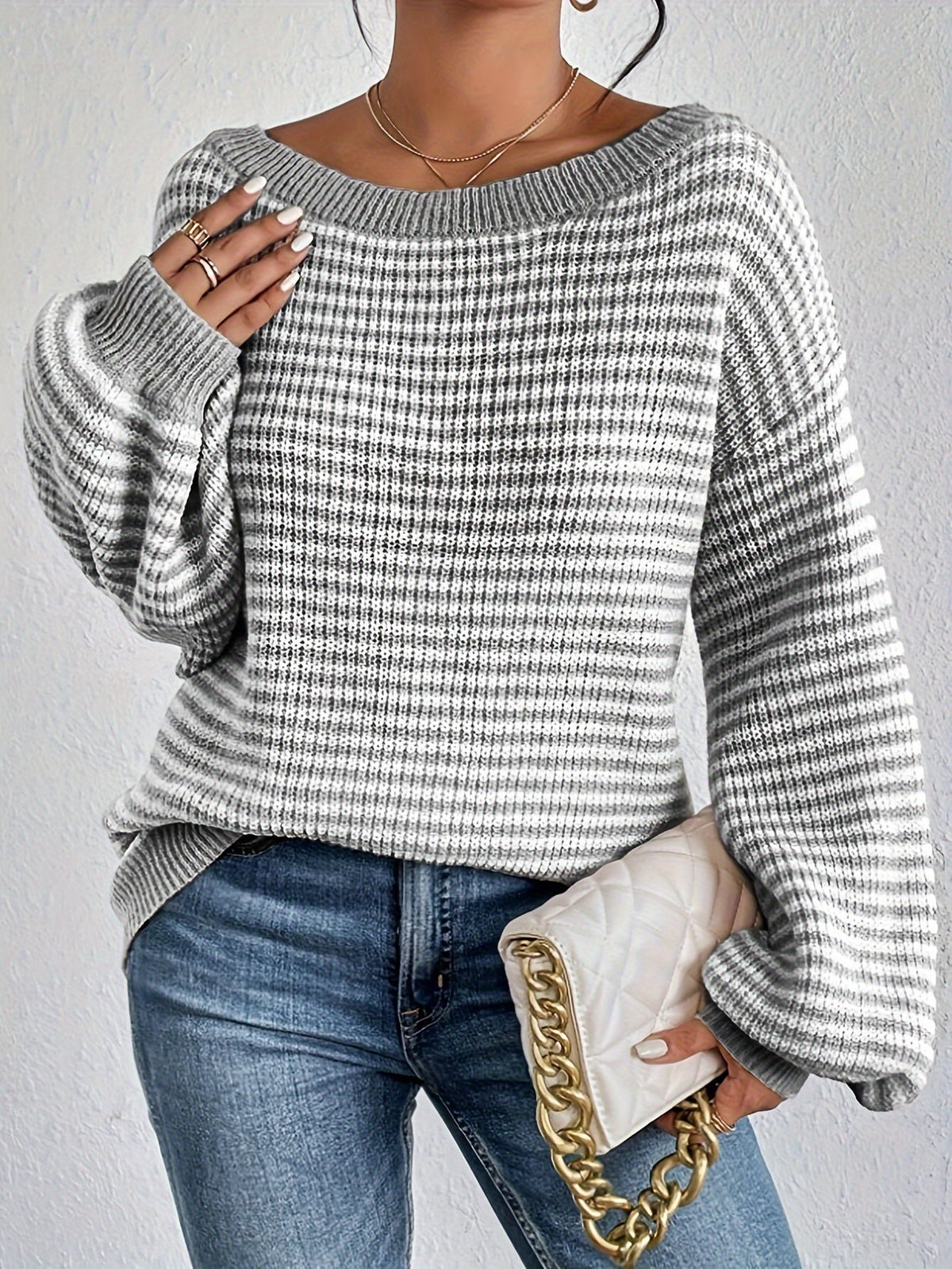 Variant image for Damen-Oversize-Strickpullover, gestreift, Baumwolle-7