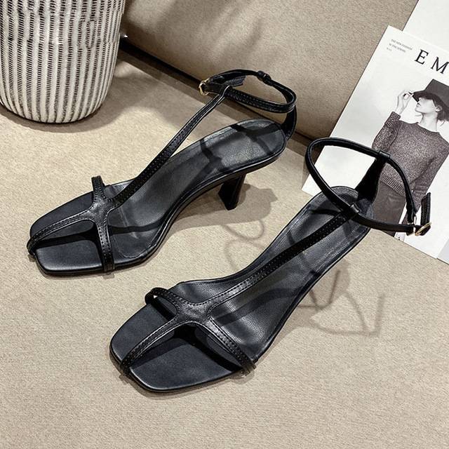 Damen-Gladiator-Sandalen aus PU-Leder mit hohem Absatz 5-8 cm-6