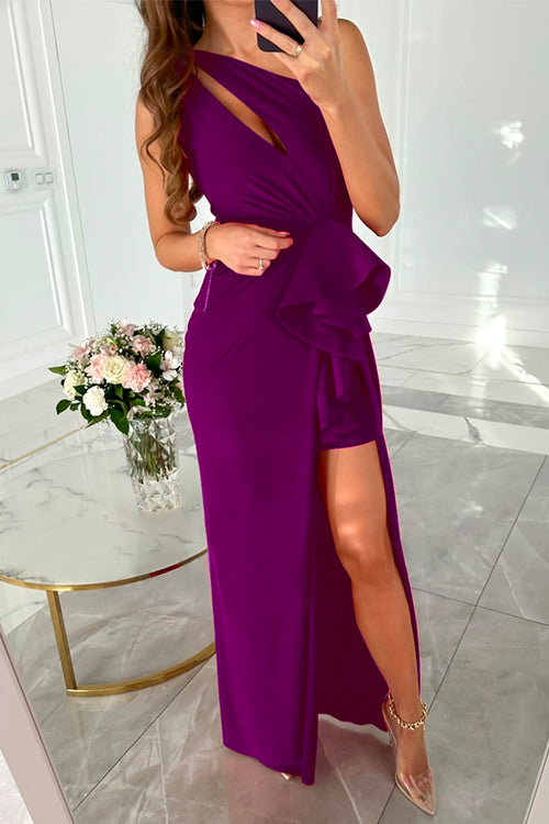 Variant image for Maxikleid Damen Ausgeschnittenes Schulterdesign Drapiert Polyester-Baumwolle-13