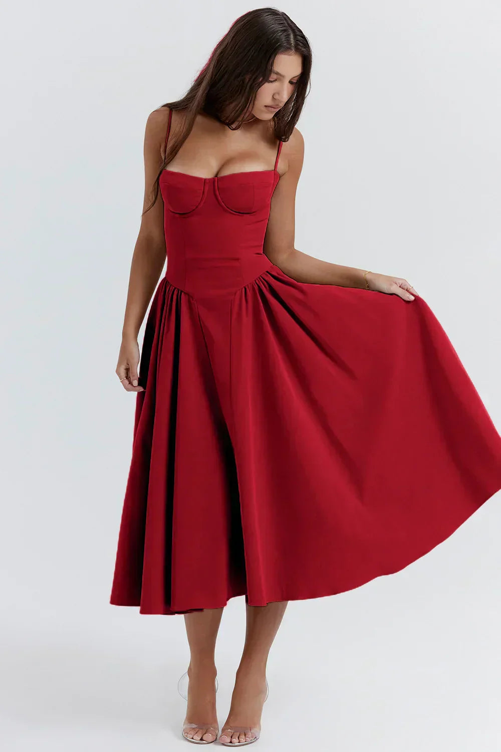 Damen-Midikleid, ärmellos, weicher Stoff, elegant-6