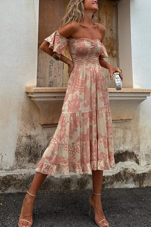 Damen-Kleid, schulterfrei, gerafft, Midi, Baumwolle, Polyester-1
