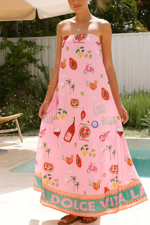 Damen-Maxikleid, trägerloses langes Kleid aus Baumwolle und Polyester-4