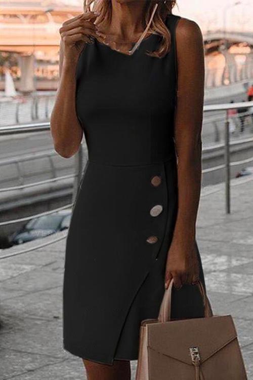 Variant image for Damen-Bürokleid, ärmellos, mit runde Knöpfe, Polyester und Baumwolle-5